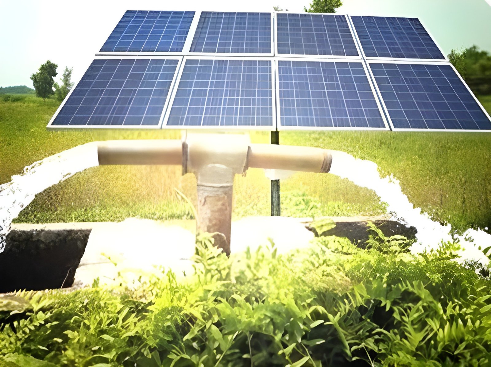 Solar submersible pump irrigating a farm